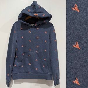 WANAKOME Chowder Pullover Hoodie Sweatshirt Lobster Navy Coastal Size Medium